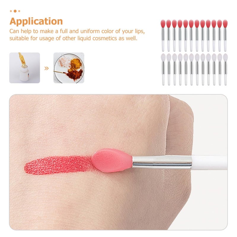 24Pcs Reusable Silicone Lip Brush Applicators Pink Translucent Portable Makeup Tools - Image 2